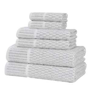 Viscose Cotton Blend Medium Weight Soft Textured Checkered Ribbed Border Towel Set by Blue Nile Mills - 1 of 4