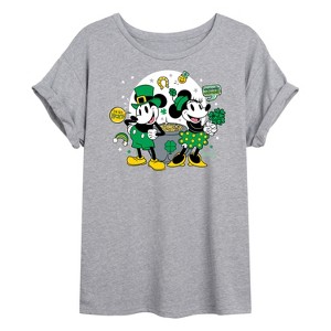 Women's - Disney - Mickey And Minnie Pot Of Gold Oversized Graphic T-Shirt - 1 of 4