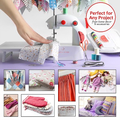 CraftBud White Portable Mini Sewing Machine Set for Kids