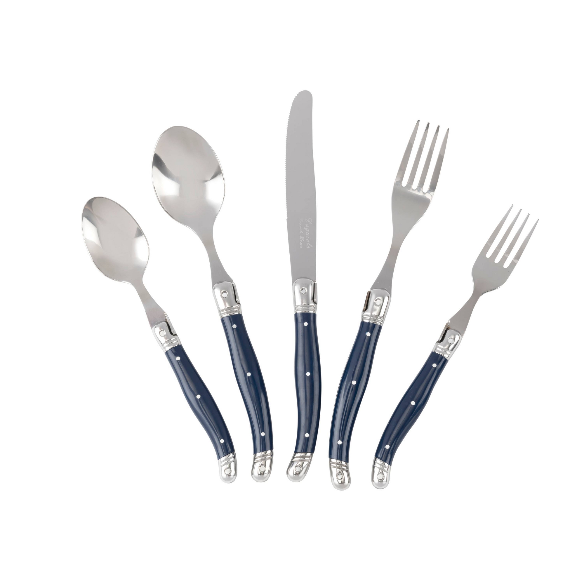 French Home Laguoile 20pc Stainless Steel Silverware Set Navy: Flatware Set for 4, Includes Knives, Forks, Spoons