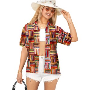 LA LEELA Button Down Shirt Casual Holiday Summer Party Blouses Shirt Collared Blouse Short Sleeve Vacation Tee Hawaiian Shirts - 1 of 4