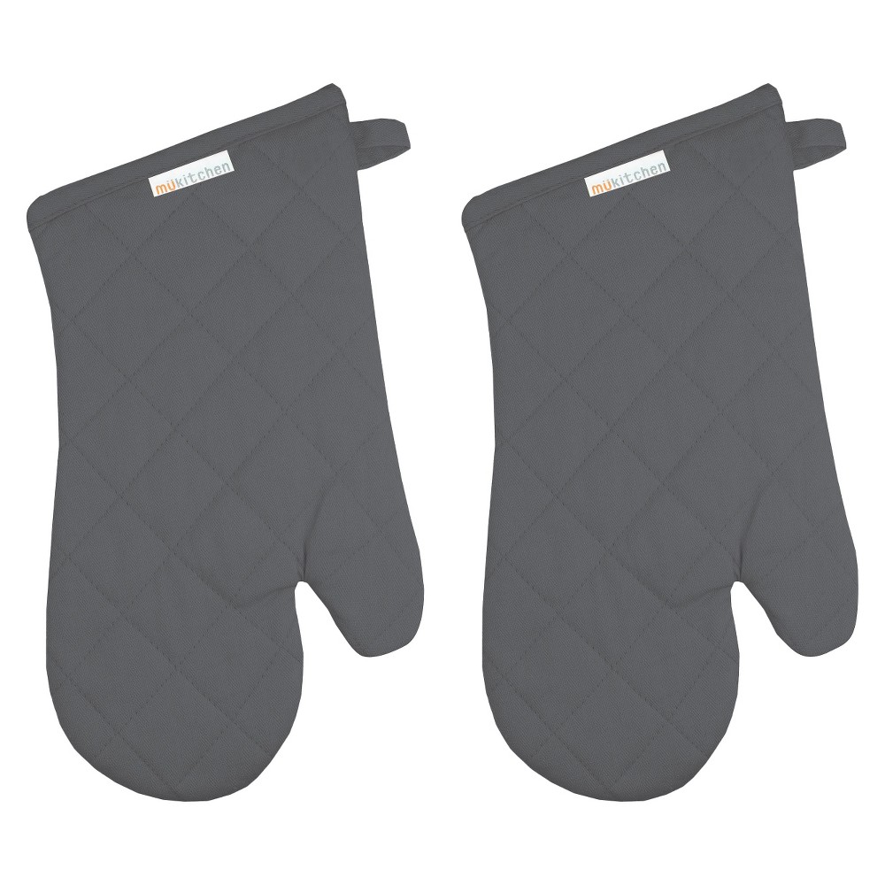 13" 2pk Oven Mitt Dark Gray - MU Kitchen: Cotton, Heat Resistant, Kitchen Textiles