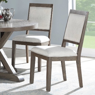 Washed Grey Solid Wood and Linen Upholstered High Side Chair Set