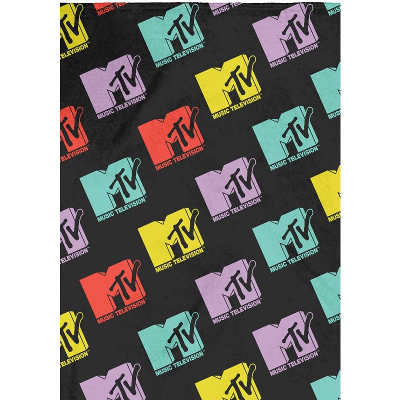 MTV Music Television Retro Toss Iconic 80's Logo Plush Fleece Throw Blanket Wall Scroll Multicoloured, 2 of 4