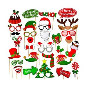 Aoibox 32pcs Christmas Photo Booth Props Set Colorful Selfie Party Decorations for Kids Girls Christmas Tree Hat Glasses Gift Box - 1 of 4