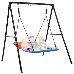 Etokfoks 1 Set Heavy Duty A Frame Swing Stand Supports 440lb with 60 Inch Large Platform Skycurve Swing for Kids and Adults Outdoor - 1 of 4