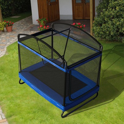 Belatt 4x6FT Rectangular Outdoor Trampoline with Safety Net – Black & Blue, for Kids and Adults
