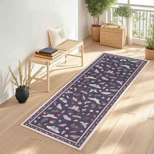 Washable Modern Insect and Butterfly Printed Carpet Indoor Low Pile Non Slip Area Rugs For Living Room Bedroom Soft Easy Care Rug - 1 of 4