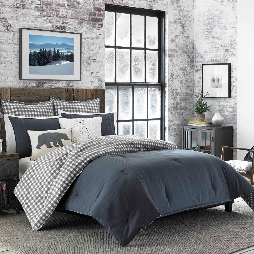 Photos - Duvet Eddie Bauer Twin Kingston Reversible Comforter Set Charcoal  