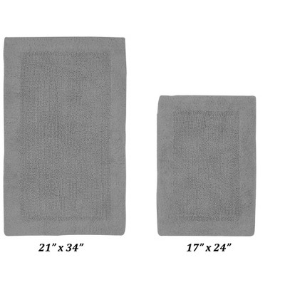 Gray Cotton Tufted Reversible Bath Rug Set, 2 Pieces