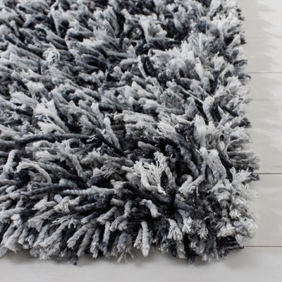 Handmade Black and Ivory Tufted Shag Rug, 8' x 10'