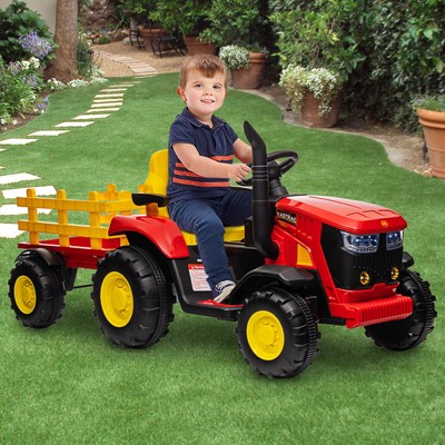 Garvee 12V Kids Ride on Tractor with Remote Control, Tractor with Trailer,Music, 3-Gear-Shift, Safety Belt,for Boys Girls