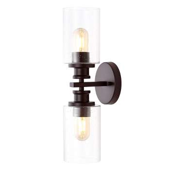 LED 2-Light Jules Edison Cylinder Iron/Seeded Glass Contemporary Wall Sconce Oil Rubbed Bronze - JONATHAN Y
