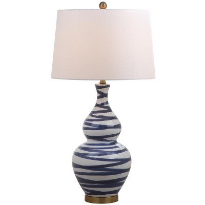 Aviana Blue and White Ceramic Table Lamp with Cotton Shade