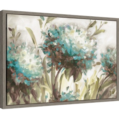 Hydrangea Field Blue and White Framed Canvas Print