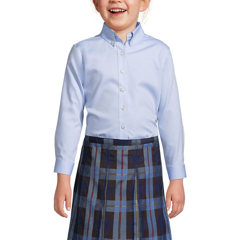 Lands' End School Uniform Kids Long Sleeve No Iron Pinpoint Shirt, 3 of 4