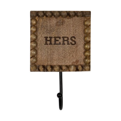 Wood Bead  "Hers" Hanging Black Metal Wall Hook - Foreside Home & Garden