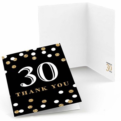 Big Dot of Happiness Adult 30th Birthday - Gold - Birthday Party Thank You Cards (8 count)