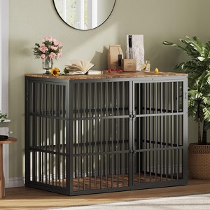 48'' Dog Crate Furniture, 3-in-1 Wooden Dog Kennel with 3 Lockable Doors, Heavy Duty Metal Frame & Sturdy Panels, Large End Table - 1 of 4