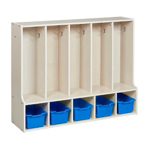 ECR4Kids Streamline 5-Section Coat Locker with Bench and Scoop Front Storage Bins, Toddler Size, White Wash - 1 of 4