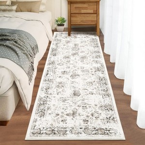 Vintage Rug Living Room Area Rug Traditional Distressed Floral Print Rug Indoor Non-Slip Low Pile Floor Mat - 1 of 4