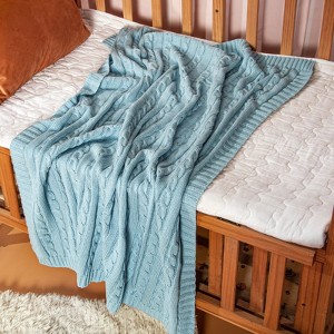 Cotton Cable Knit Toddler Blanket, Super Soft Warm Breathable Baby Blanket - NTBAY - 1 of 4