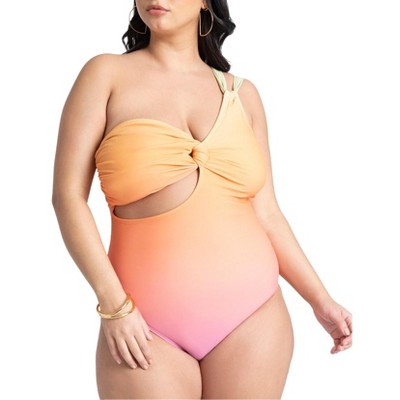 ELOQUII Women's Plus Size One Strap Cutout Detail One Piece