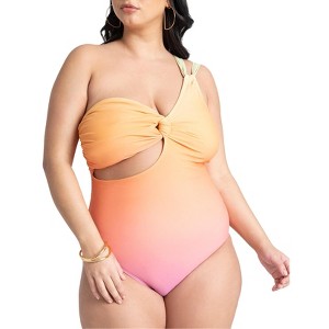 ELOQUII Women's Plus Size One Strap Cutout Detail One Piece - 1 of 4