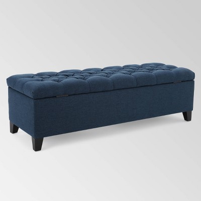 Charleston Dark Blue Tufted Storage Ottoman with Birch Legs