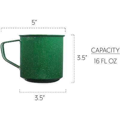 Green Enamel 16oz Camping Mugs with Handles, Set of 4
