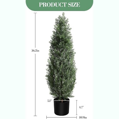 Set of 3FT Artificial Cedar Topiary Trees for Outdoors - Potted Fake Cypress Trees for Home Porch Decor - Faux Evergreen Plants for Front Door