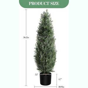 Set of 3FT Artificial Cedar Topiary Trees for Outdoors - Potted Fake Cypress Trees for Home Porch Decor - Faux Evergreen Plants for Front Door - 1 of 4