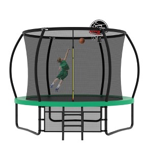 NAYSAYE Trampoline 10FT with Basketball Hoop and Enclosure Net for Outdoor Fun, Green, 120.00"*99.00"*100.00" - 1 of 4