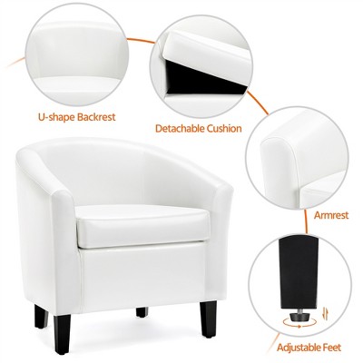 White Faux Leather Barrel Accent Chair with Manufactured Wood Frame
