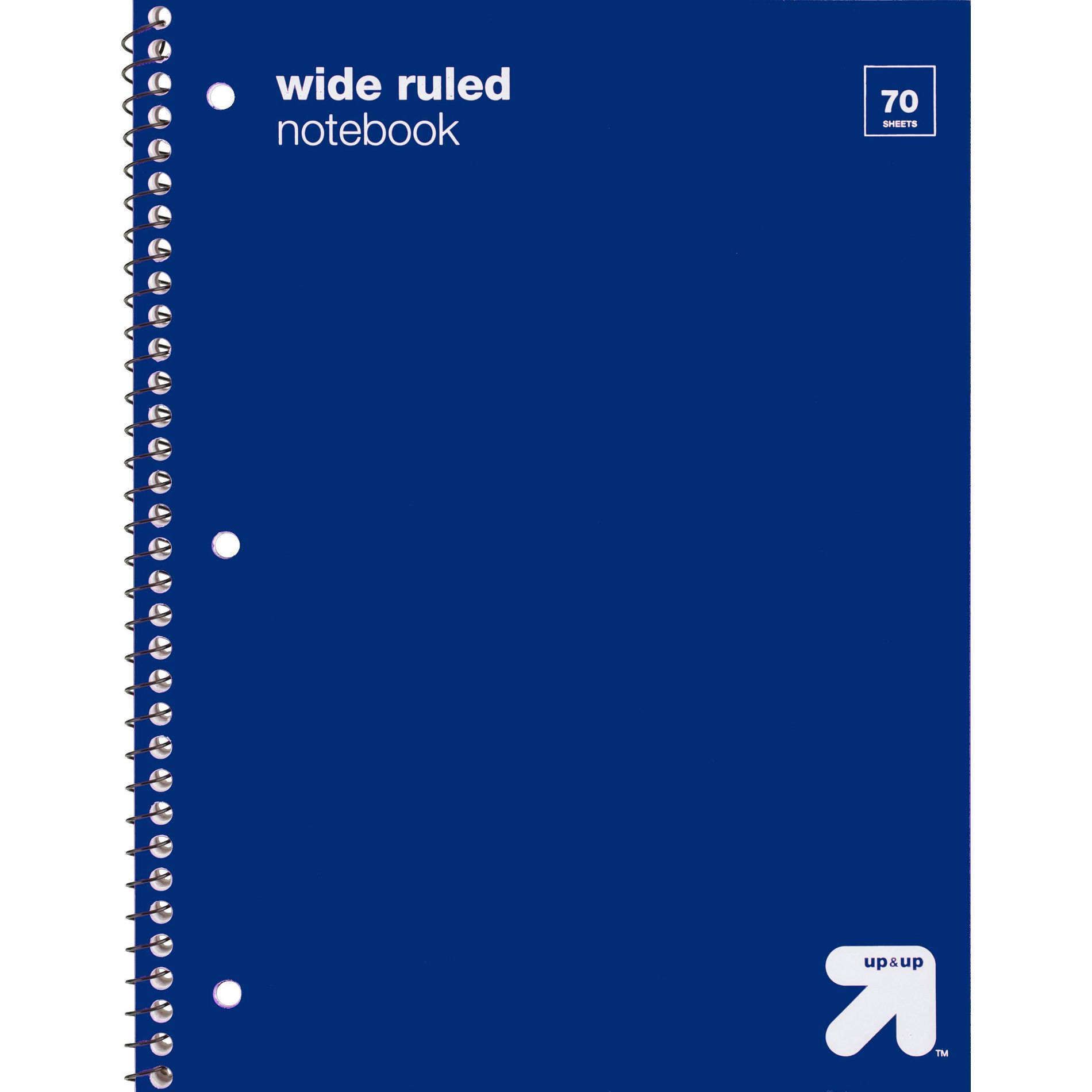 Wide Ruled Blue 1 Subject Flexible Plastic Cover Spiral Notebook - up&up™: 3 Hole Punched, Perforated, Tween, 70 Pages