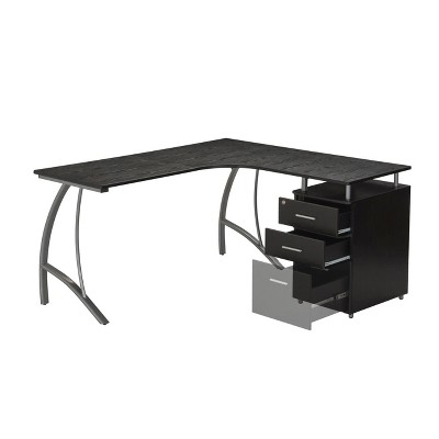 Espresso Wood L-Shaped Corner Desk with Drawer and Keyboard Tray