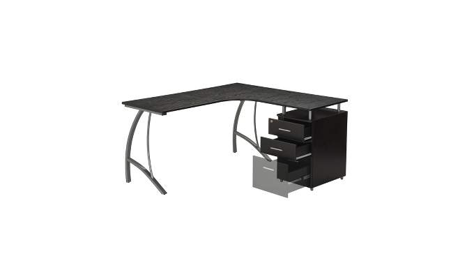 Modern L Shaped Computer Desk with File Cabinet and Storage Espresso Brown - Techni Mobili, 2 of 9, play video