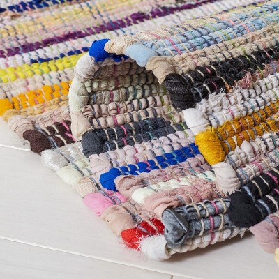 Handwoven Turquoise Stripe Square Cotton Rag Rug 59"
