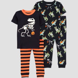 Carter's Just One You® Toddler Boys' 4pc Cotton Short Sleeve Dinosaur Halloween Pajama Set - Black/Orange - 1 of 3