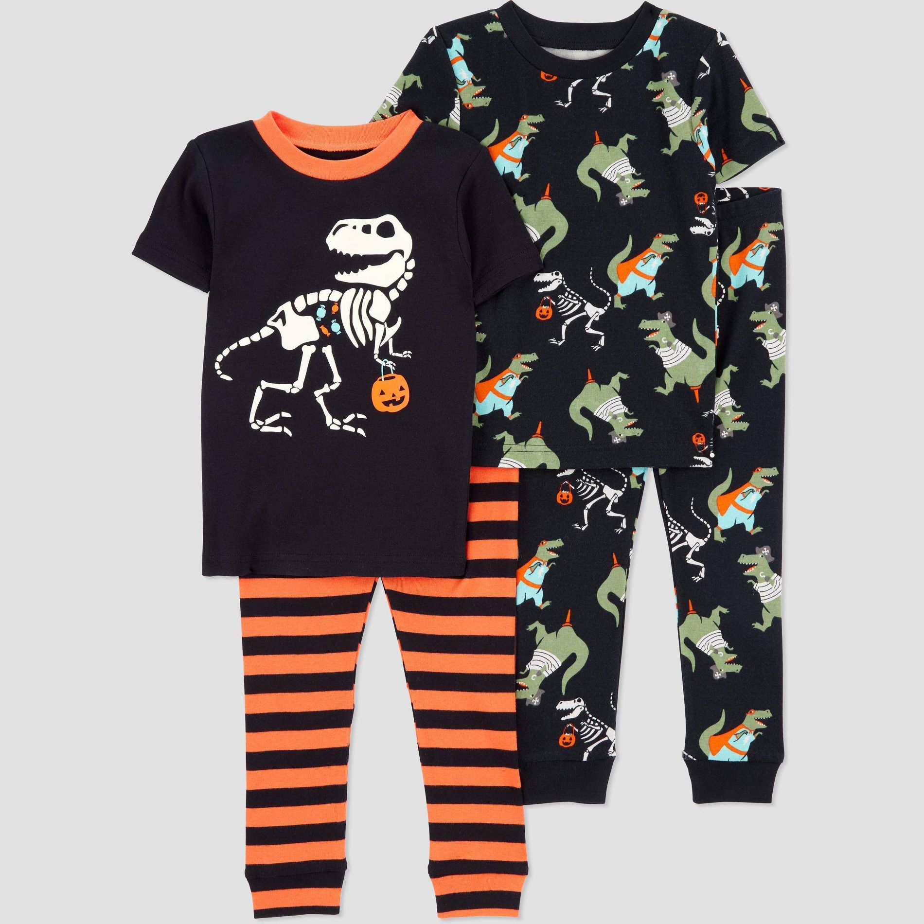 Carter's Just One You® Toddler Boys' 4pc Cotton Short Sleeve Dinosaur Halloween Pajama Set - Black/Orange 3T