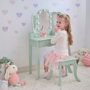 Teamson Kids Heart Glow Wooden Vanity Set with LED Lights Mirror & Stool - 1 of 4