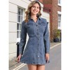 Allegra K Women's Button Down Collar V Neck Long Sleeve A-line Denim Dress - 2 of 4