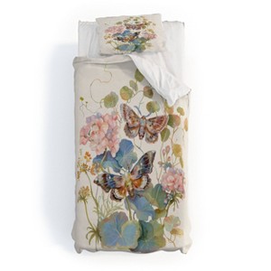 Deny Designs Twin/Twin Extra Long Clara McAllister Geranium Moths Duvet and Sham Set - 1 of 4