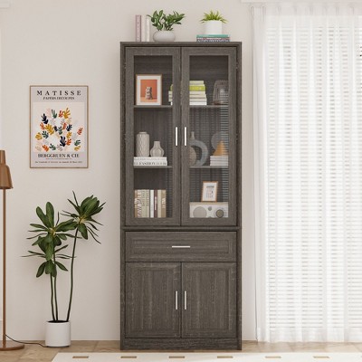FUFU&GAGA Tall Bookcase Storage Cabinet,Glass Display Cabinet for Collection,Multi - Storage Organizer for Home & Office
