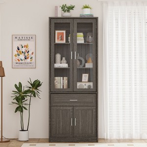 FUFU&GAGA Tall Bookcase Storage Cabinet,Glass Display Cabinet for Collection,Multi - Storage Organizer for Home & Office - 1 of 4