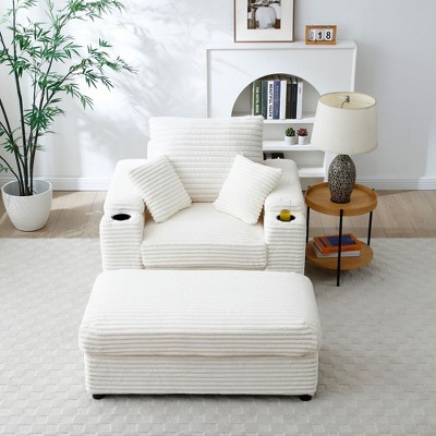 CAVINAS Corduroy Oversized Accent Chair with Ottoman and Large Seat,Modern Chair and Ottoman Sets for Bedroom,Reading Room