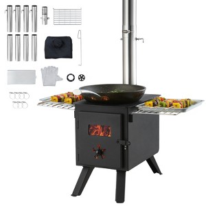 VEVOR Wood Stove, 86 inch, Alloy Steel Camping Tent Stove,Burning Stove with Chimney Pipes & Gloves, 1400in³Firebox Hot Tent Stove with 8 Pipes,Black - 1 of 4