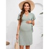 Clearlove Maternity Dress Baby Shower Dresses for Women Pleated A Line Waistband Short Sleeve V Neck Knit Dress - 4 of 4