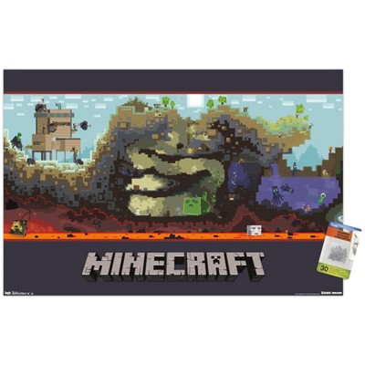 Trends International Minecraft - World Unframed Wall Poster Print Clear Push Pins Bundle 22.375" x 34"