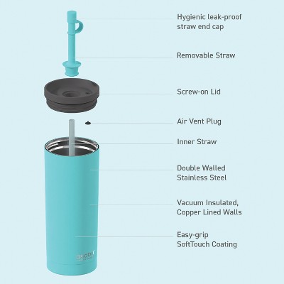 Turquoise 20-Oz Stainless Steel Insulated Travel Tumbler with Silicone Straw